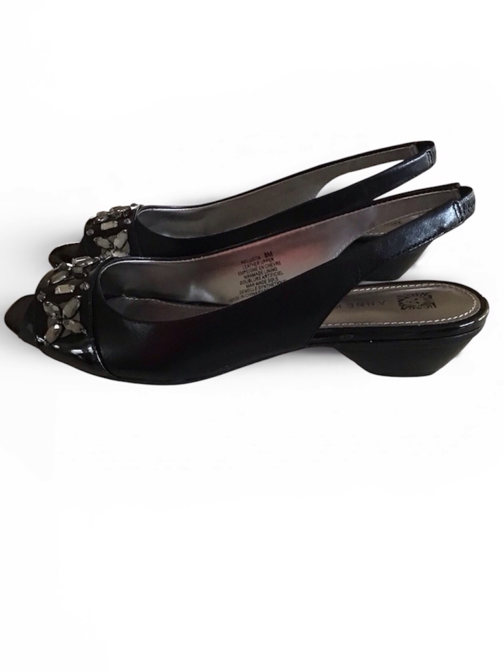 Black Leather Open Toe Low Heel